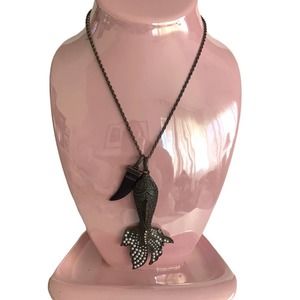 Vintage Long Fish With Pearl Necklace